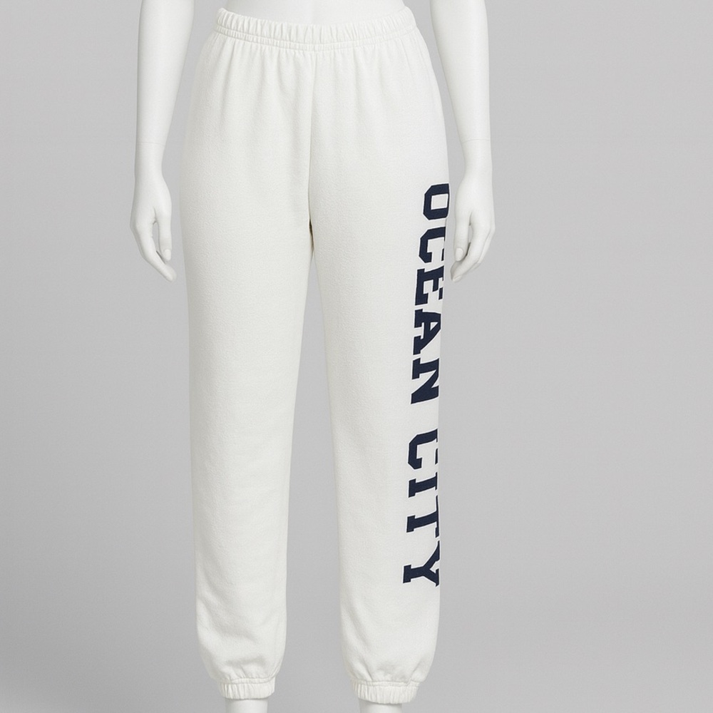 White Sweatpants with Navy Lettering